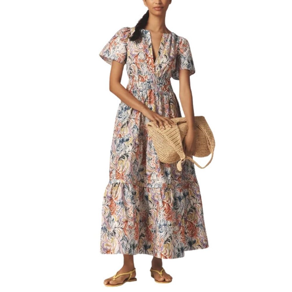 NWT Anthropologie Somerset Maxi in Purple Multi Feather Print Cotton Dress S